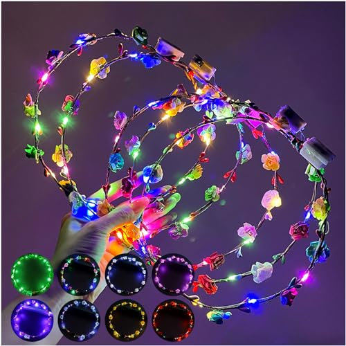 idudu LED Blumenkranz Stirnband, 10 Stück Garland Leucht Kopfbedeckung Floral Tiara Haarschmuck, Festival Geburtstag Party Hochzeit Dekor Blumenkranz Kopfschmuck