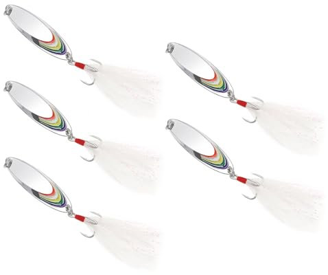 YINETTECH 5pcs Leurres de Pêche Cuillère Leurres Durs en Métal Appâts Bioniques Appâts Spinner Appâts Cuillère en Métal Leurre pour Truite Bar Brochet Calamar Poisson-Chat, Argent