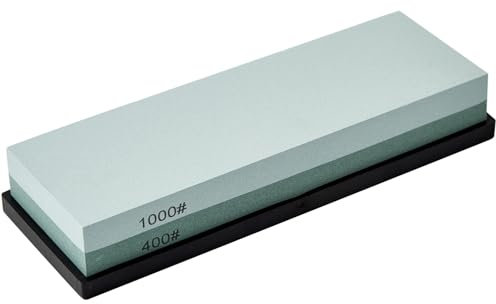 HiramWare Knife Sharpening Stone with Non-Slip Rubber Base, 400/1000 Grit Premium Whetstone, Double-Sided Knife Sharpener for Kitchen, Waterstone for Honing Blades Manually