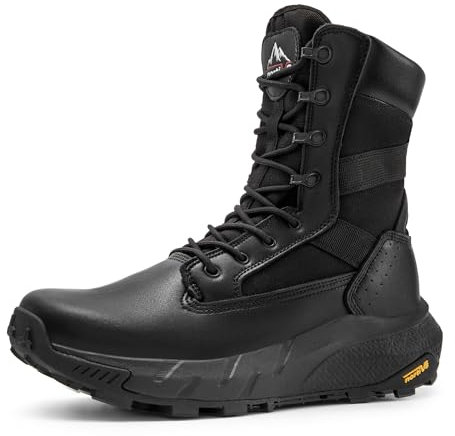NORTIV 8 Stivali Militari da Uomo Stivali da Combattimento Traspiranti con Cerniera Stivali da Combattimento Tattici di Sicurezza Scarpe da Trekking all'aperto,Size 47,Nero,SNMT242M