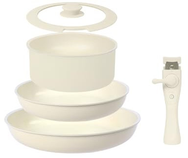 Chef Power 5pcs Pots and Pans Set, Nonstick Cookware Set, Ceramic Pan, Detachable Handle, RV Cookware Set, Induction Pan, Dishwasher, Oven Safe, Cream White