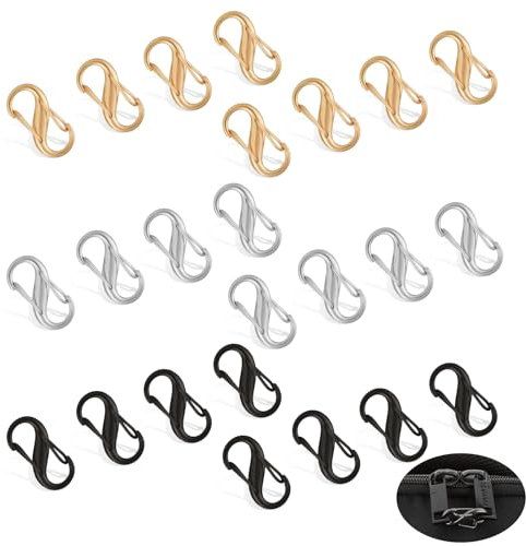 Ouligay 24 Stück Diebstahlsicherung Reißverschluss Clip, Rucksack Reißverschluss Schloss, Karabiner Klein Doppelkarabiner Mini Karabiner S Karabiner für Outdoor Camping Wandern