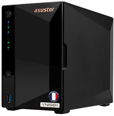 Ynisek AS3302T 36TB - Server di storage NAS a 2 alloggiamenti da 36TB (2X 18TB) - 2 dischi rigidi Red Pro da 18TB integrati - Storage in rete Raid - Montato e configurato in Francia