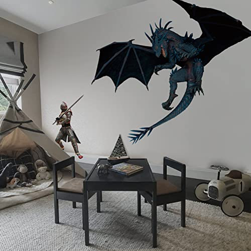 Neukids wandtattoo groß dino kinderzimmer junge mit Ledereffekt Strukturiert, Blaue Dinosaurier und Ritter Set Wandsticker Tiere Jungen, Wandaufkleber für Kinderzimmer Babyzimmer Dino Wanddeko