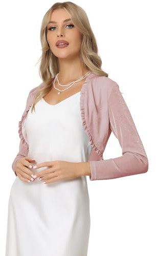 Allegra K Donna Natalizio Coprispalle Aperto sul Davanti Coprispalle Bolero A Maniche Lunghe con Volant Cardigan Corto di Natale per Festa di Halloween Rosa L