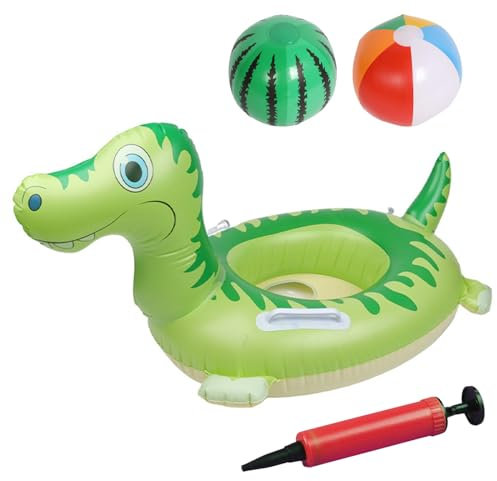 AYNKH Pool Inflatables for Kids, Pack of 3 Swimming Pool Toys Dinosaur Unicorn Rubber Ring 12 Inch Beach Ball and Inflator, Durable PVC Pool Floats for Summer Beach Water Party (Green)