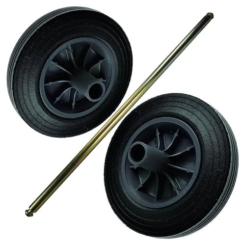 Heavy Duty Wheelie Bin Replacement Kit With Strong Metal Axle & Rubber Wheels With Nose Collar (2 Wheels & Axle)