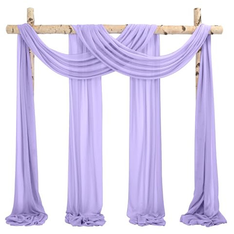 Showgeous 2 Packs Querbehang Lavendel 73cmx610cm Tüll Foto Hintergrund Hochzeit Vorhang Deko Lavendel Chiffon-Stoff Hochzeitsbogen Gardinen für Laube Hochzeit Torbogen Zeremonie Fotografie Party
