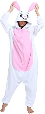 LABULA Onesie tierkostüme Damen Herren Pyjama Animal Halloween Schlafanzug Cosplay Jumpsuit Karneval Einteiler,Kaninchen,M