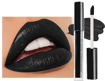 Schwarz Flüssiger Lippenstift, Vampire Matte Lipstick, Langlebig Wasserdicht Moisturizing Schwarz Lipgloss für Party Masquerade Cosplay Halloween Makeup