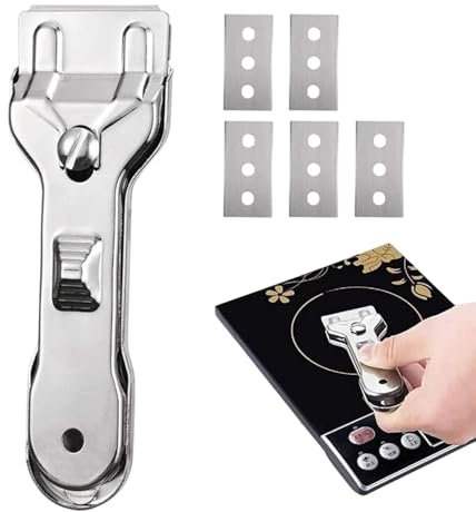 Edelstahl Ceranfeldschaber 5 Ersatzklingen mit Glasschaber Keine Kratzer, Ceranfeldreiniger Backofenreiniger Ceranfeld Kratzer Geeignet Vignettenschaber,Herd Schaber, für Kochfeld,Backofen,Glaskeramik