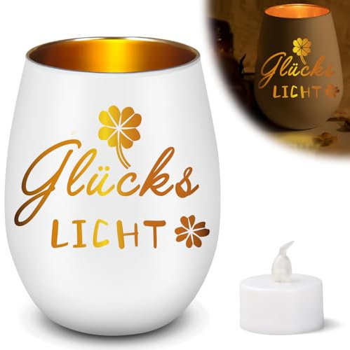 Windlicht aus Glas Glückslicht, Geschenke für Frauen, Teelichthalter mit Gravur, Geschenke für Geburtstag Lehrerin Kollegen Freundin, Windlicht Personalisiert Geschenk für Freundin Frauen (XYzg)