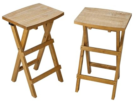 Shire Folding Bar Stool | Wooden Breakfast Bar Stool Seating | Space Saving Kitchen Furniture (Set of 2)