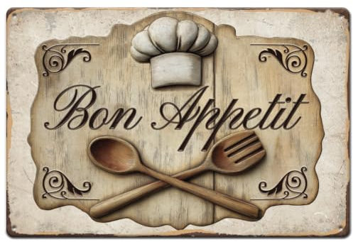 SUPERDANT Bon Appetit Metallschild Küche Metall Blechschilder Vintage Poster Retro Blechschild Restaurant Wandkunst Retro Blechschild Lustiges Vintage Dekor Für Küche Restaurant Esszimmer Dekor