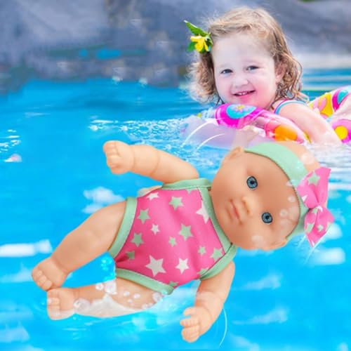 Allbestop Baby Badepuppe My First Swim Girl Minis Badewannen-Spielset Ich Kann Schwimmen Puppe 21.5 cm Puppe Wasserfest Badewannenspielzeug Kinderschwimmbad Verspielte Puppe mit beweglichen (﻿ Rosa)