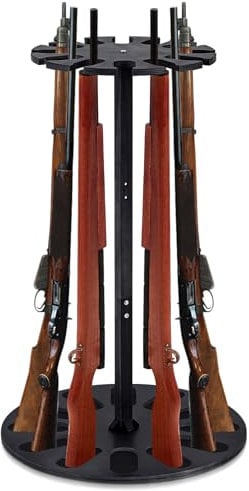 Geelin Wooden Gun Rack Holds 12 Guns Display Storage Holder Indoor Vertical Stand with Soft Padding 2 Adjustable Heights for Living Room Collection Room Warehouse (Black Color)
