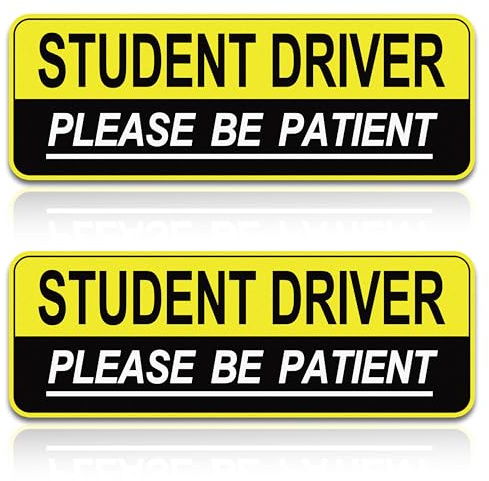 2 x Student Drive Magnet für Auto, Sicherheitswarnung, seien Sie geduldig, neuer Fahrer, bunt, biegsam, wetterbeständig, Stoßstangen-Aufkleber, magnetisch, reflektierend, Rookie-Fahrer (gelb)