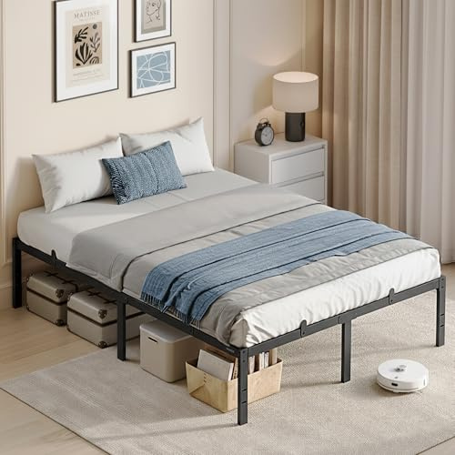 VASAGLE Double Metal Bed Frame, 135 x 190 cm, Under-Bed Space | Modern basic Style, for Guest Room, Easy Assembly, Black, CONNER Collection RMB156BD01