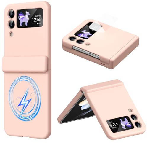 Custodia protettiva per lo schermo del Samsung Galaxy Z Flip3, compatibile con Magnetized Ring, Protezione per cerniera, cover magnetica in silicone per Samsung Z Flip 3-Rosa