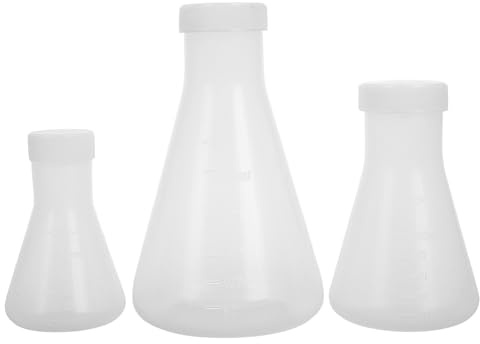 WRITWAA 3pcs Plastic Erlenmeyer Lab Flasks with Narrow Neck and Scale for Children Science Education, Conical Measuring Cups 50ml 100ml 250ml Set for School Experiments and Learning