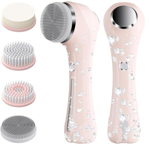 Facial Cleansing Brush, 2-in-1 Waterproof IPX7 Spin Scrubber, 4 Heads
