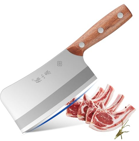 ZHANG XIAO QUAN Cuchillo de Carnicero Profesional Chino, Cuchillo de Cocina Afilado de Acero Inoxidable, Mango de Madera Antideslizante, Ideal para Picar Carne y Huesos