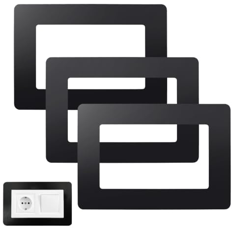 3 Pcs Black Light Switch Surround, Self-Adhesive Acrylic Socket Surround Plate for Double Plug Sockets, Square Decorative Cover Plates 14.6 x 8.6 cm