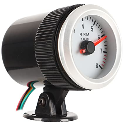 Jiawu Tachymètre de 52 Mm, Pointeur Rouge rétroéclairé par LED, Compteur de Régime à Cadran Blanc, Compteur de Révolution avec Kit d'installation pour Véhicules à 1 4 6 8 Cylindres