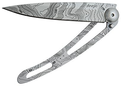 Deejo Taschenmesser EARTH TOPOGRAPHIE, 37 g, Stahl AISI 420, Liner-Lock, Edelstahl, Gürtelclip, Deejo-Box