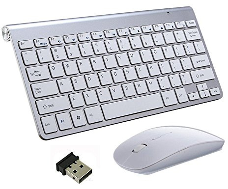 EONHUAYU Keyboard and Mouse Set, Portable Wireless Keyboards and Mouse Combo 2.4G Full-size Quiet DPI Adjustable Mouse for Windows, Mac OS, Laptop Smart TV-UK Layout (Silver)