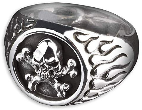 viva adorno Herren Ring Totenkopf Skull Bones Flammen Siegelring Daumenring 925 Sterlingsilber SR31, Gr. 64