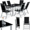 TecTake® Conjunto Muebles Jardín Exterior 7 Piezas, Mesa y Sillas Terraza con Estructura de Aluminio, Sillas Plegables y Reclinables, Impermeables, Vidrio de Seguridad, Tela Transpirable - Plata