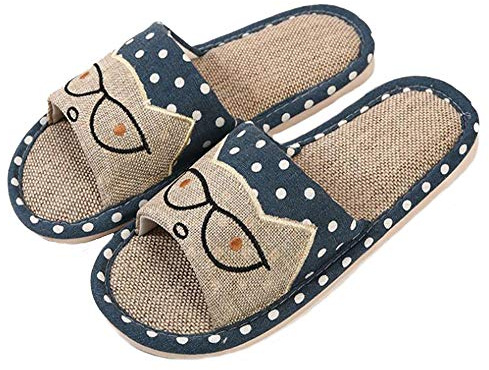AioTio Linen Couple Home Slippers Japanese Style Child Fun Cartoon Slippers Breathable Non-Slip Bottom Light Gift with Love