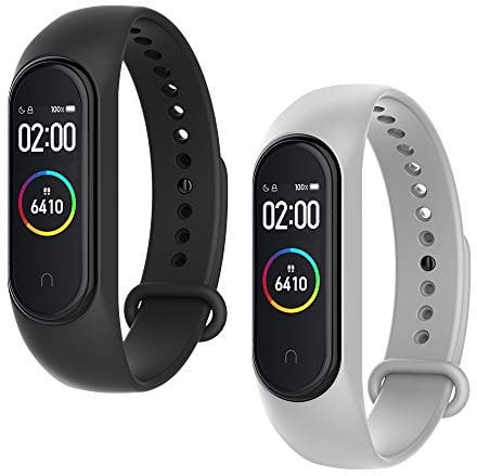 WD&CD Armband kompatibel mit Xiaomi Mi Band 4/3 Weiches Silikon (2 Stück, Schwarz + Grau), Verstellbare Fitness Armband kompatibel für Frauen männer