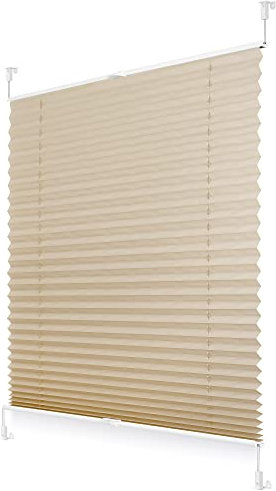 ROOMY Plissee Klemmfix, verspannt, Blickdicht, Sichtschutz Sonnenschutz Jalousie Creme, 90 cm x 130 cm (B x L)