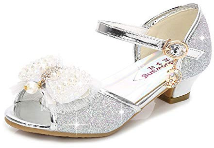 YOSICIL Mädchen Prinzessin Schuhe ELSA Schuhe mit Absatz Glitzer Schuhe Kinder Kristall Pumps Mädchen Kostüm Zubehör Schuhe Hochzeitsschuhe Lila Blau Pink Golden Silber in Größe 26-38