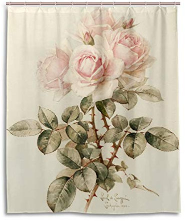 Eureya Tenda da doccia vintage shabby chic rosa 172 x 180 cm, resistente alla muffa e impermeabile in poliestere decorazione tenda da bagno