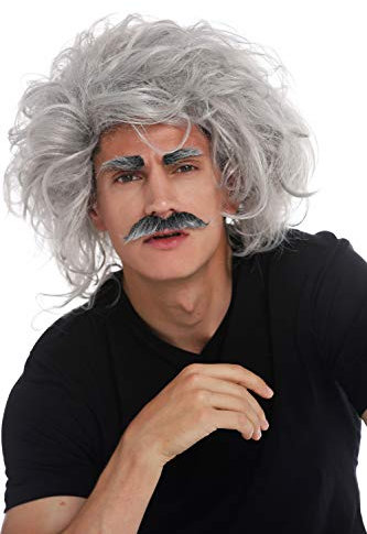WIG ME UP - 31999-FR68A Perücke Karneval Halloween Einstein Verrückter Wissenschaftler Opa Professor Grau Wild Schnauzbart