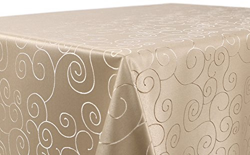 BEAUTEX Tischdecke Damast Ornamente - Bügelfreies Tischtuch - Fleckabweisende, Pflegeleichte Tischwäsche - Tafeltuch, Eckig 130x340 cm, Cappuccino