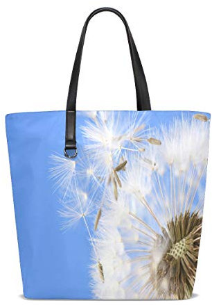 BKEOY Große Damen-Handtasche mit Löwenzahn-Druck, Einkaufstasche mit Reißverschluss