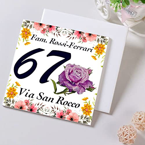 Numero Civico in Ceramica PERSONALIZZABILE,Numero Civico su Mattonella in Ceramica 15x15cm / 20x20cm con Indirizzo e Nome Famiglia Personalizzato,Numeri Civici Moderni.