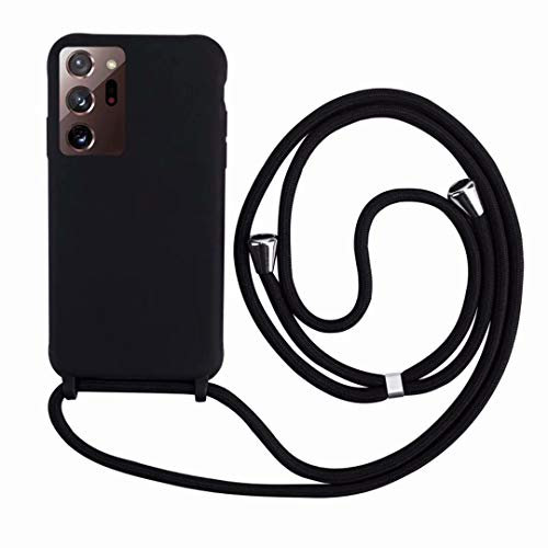 2ndSpring Handykette Schutzhülle kompatibel mit Samsung Galaxy Note 20 Ultra Handyhülle mit Band,Halsband Lanyard Silikonhülle,Soft Silikon Schwarz