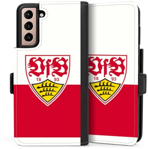 DeinDesign Klapphülle kompatibel mit Samsung Galaxy S21 5G Handyhülle aus Kunst Leder schwarz Flip Case VfB Stuttgart Offizielles Lizenzprodukt Logo