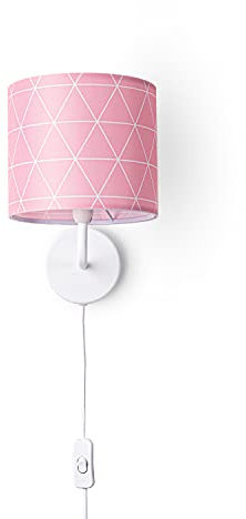 Paco Home Wandleuchte Stofflampenschirm Tischlampe Nachttischlampe Schlafzimmer E14 Vintage Retro Mit Schalter Up & Down, Farbe:Design 11 (Ø18 cm), Leuchtenart/Farbe:Wandleuchte - Weiß