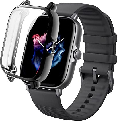 PaceBid Coque Compatible avec Amazfit GTS 3, Tout Autour de Protection Housse en TPU Transparent de Protection Transparent Haute Définition pour Amazfit GTS 3- Noir