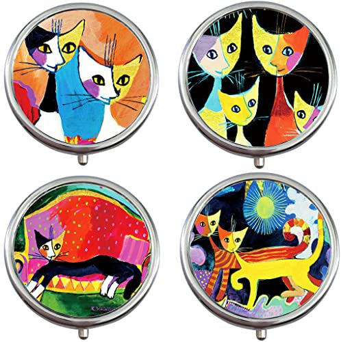 4 Stück Pill Box Metall Pillendose Rund pill box, Pillenetui Kleine 3 Fächer Tragbare Reise Pillendose mit Spiegel Vitamine Medizin Tablet Organizer Case für Tägliche und Reise Verwenden