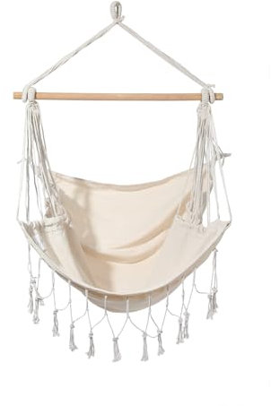 Rebecca Mobili Hängesessel, Schaukelstuhl, Beige, Poly-Baumwollgewebe, für Garten Veranda Wohnzimmer, Robust, Befestigungsset Inklusive - Maße HxLxT: 130 x 90 x 130 cm - Art. RE6696