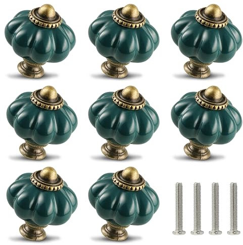 Zernmiarder Teal Pumpkin Knobs 12 Pack Ceramic Cabinet Knobs Vintage Drawer Pulls - Antique Dresser Pulls with Screws for Closet Drawer Cupboard Cabinet and DIY Home Project