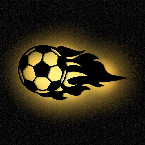 Wandlampe Fussball Fußball I Nachtlicht Schlummerlicht Kinderzimmer Kinder Mädchen Junge Erwachsene I MDF Holz Batteriebetrieb