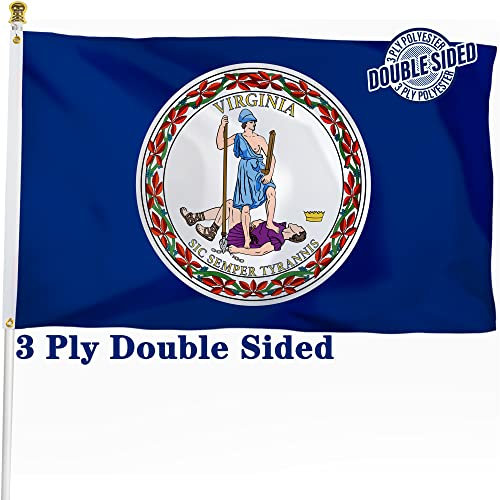 XIFAN Doppelseitige Virginia-Flagge, 90 x 152 cm, strapazierfähig, 3-lagig, strapazierfähiges Polyester, VA-Flagge mit lebendigem Druck/4 Reihen Saum/Messingösen für Innen- und Außendekoration
